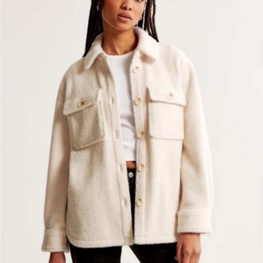 Abercrombie Oversized Cream Fleece Shacket